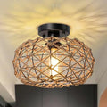 LynPon Rattan Ceiling Light – Boho Woven Hemp Rope Semi Flush Mount