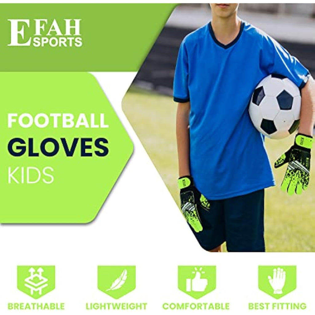 EFAH SPORTS Kids Soccer Goalkeeper Gloves | Super Grip Youth Goalie