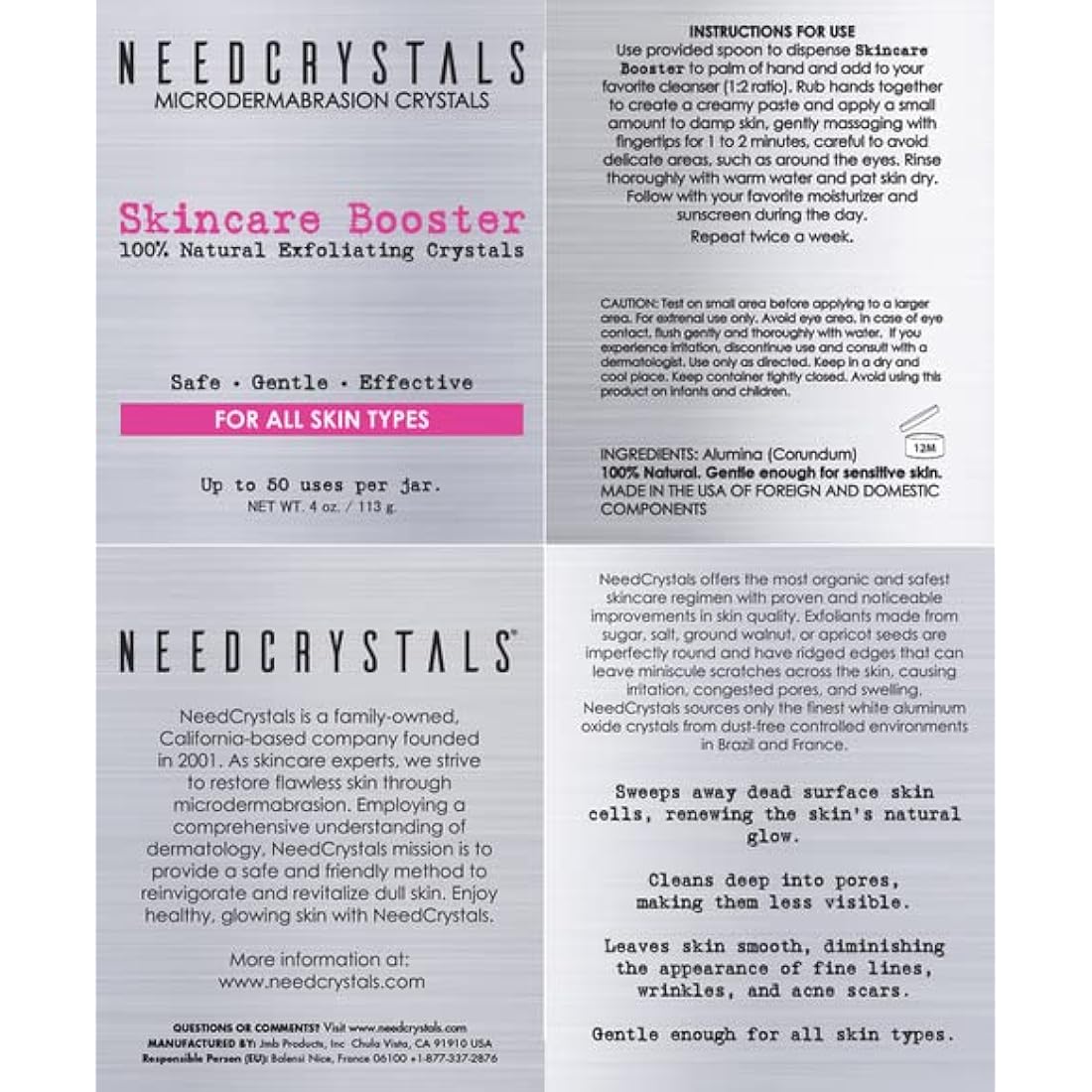 NeedCrystals Microdermabrasion Crystals – Aluminum Oxide Face Scrub, 113g