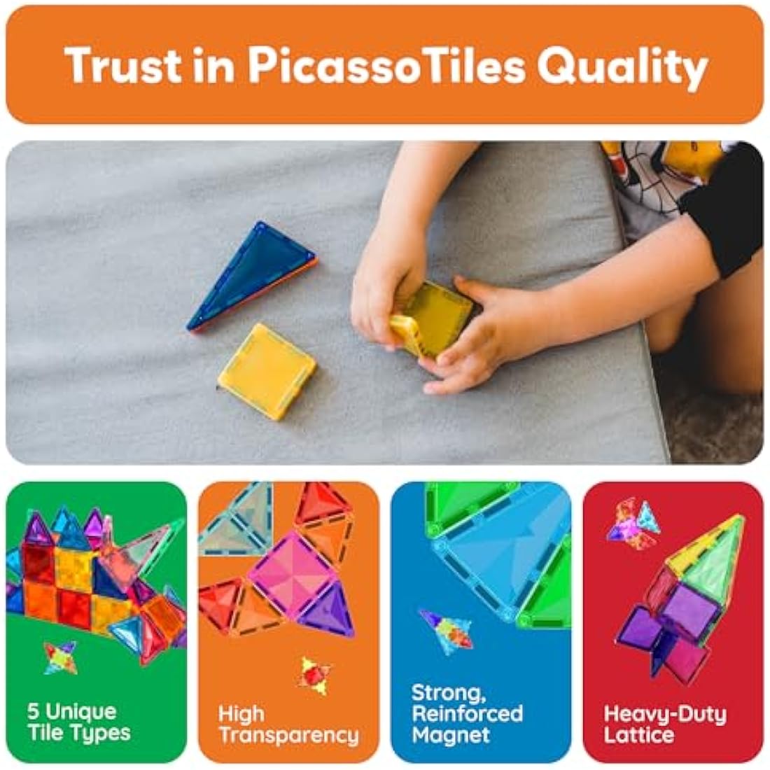PicassoTiles 60pc Mini Diamond Magnetic Building Blocks Travel STEM Toy