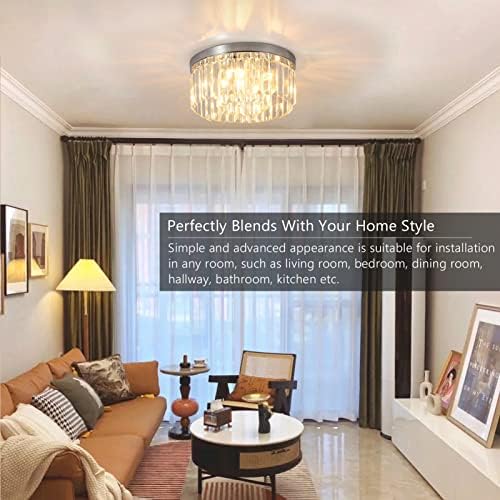 Rayofly Modern 2-Tier Crystal Chandelier – 6-Light Chrome Flush Mount