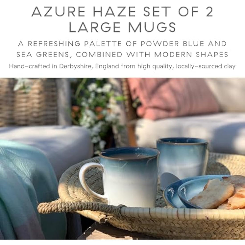 Denby Azure Haze Stoneware Coffee Mug Set of 2 | 400ml Blue & White