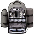 Hap Tim 4 Person Picnic Backpack with Insulated Cooler & Blanket - Grey