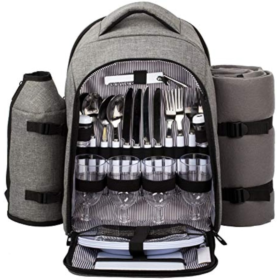 Hap Tim 4 Person Picnic Backpack with Insulated Cooler & Blanket - Grey
