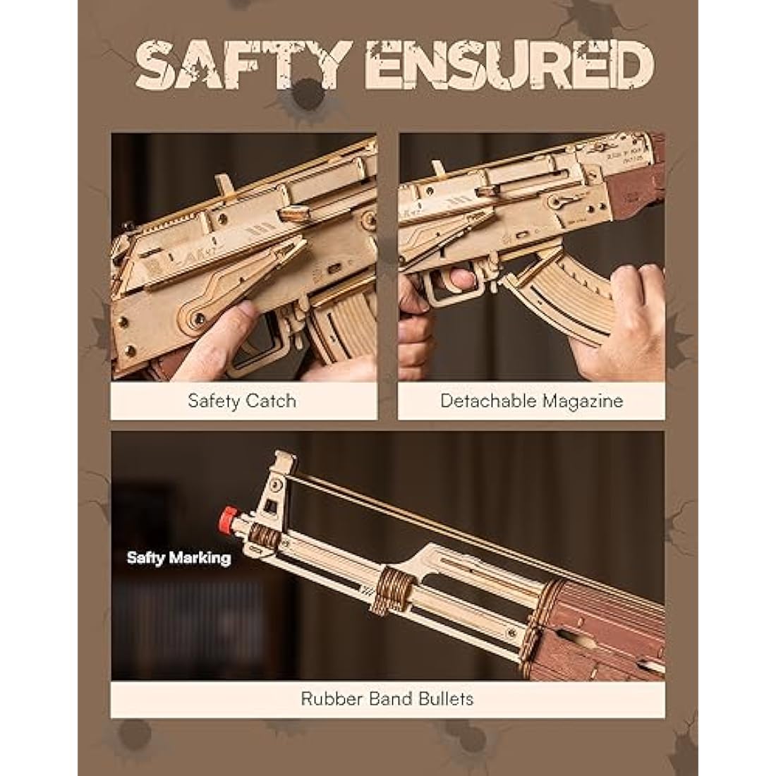 ROKR 3D Wooden Mechanical Model Kit | Military Projectile Toy Puzzle