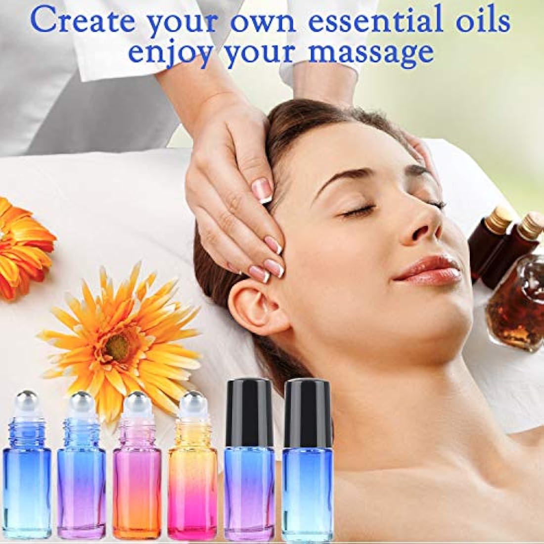 10-Pack Rainbow Glass Roller Bottles for Essential Oils