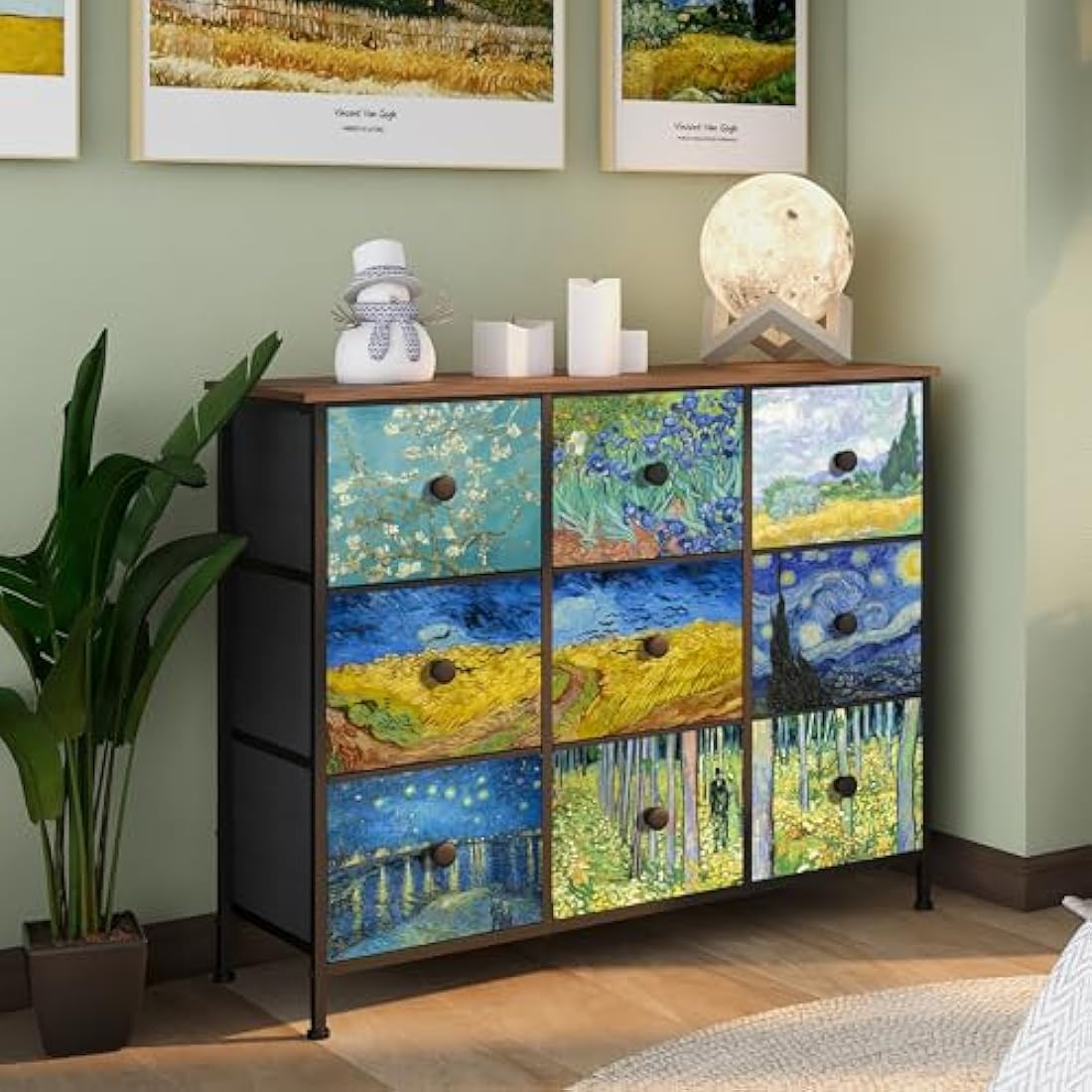 VEDECASA Van Gogh 9-Drawer Chest – Fabric Storage Dresser for Bedroom