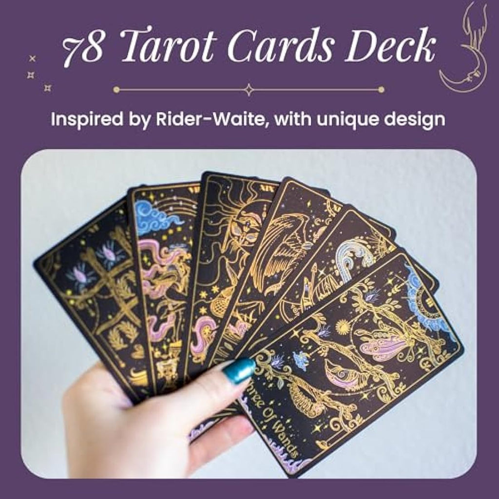 Calmoura Tridevia Tarot Cards with Guide Book - 78 Gilded Rider Waite Deck