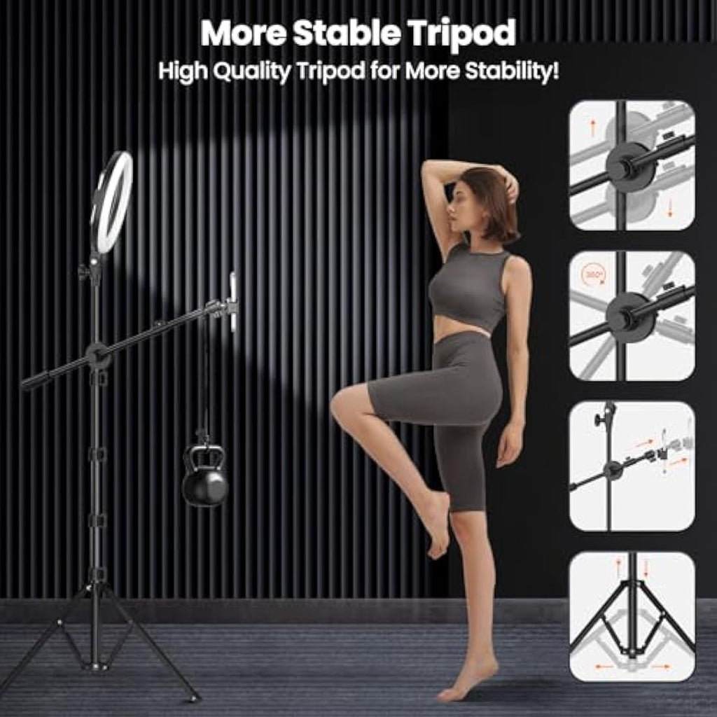 LUXSURE 10.5" Ring Light with Tripod Stand and Overhead Phone Mount