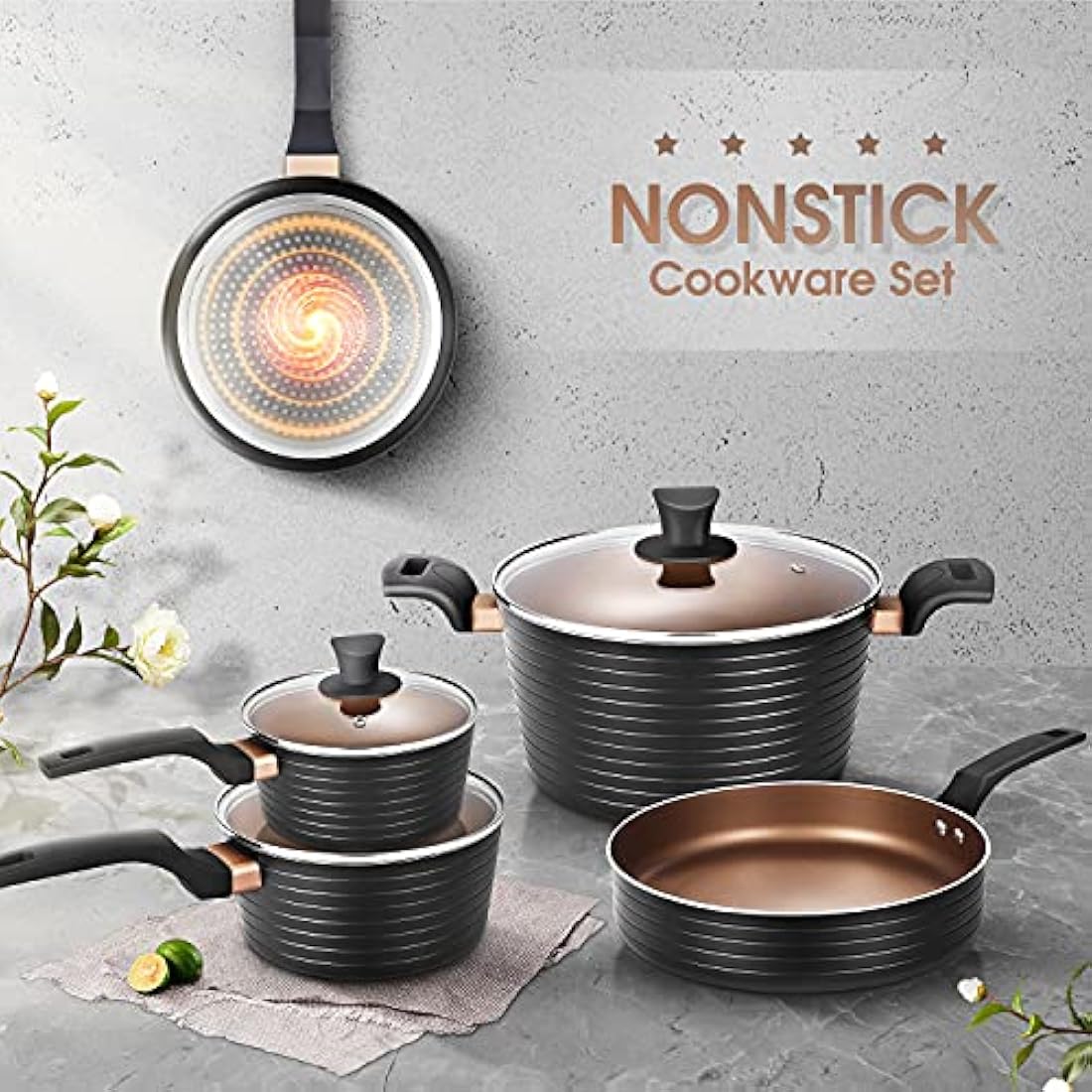 9-Piece Nonstick Cookware Set | Induction Kitchen Pots & Pans