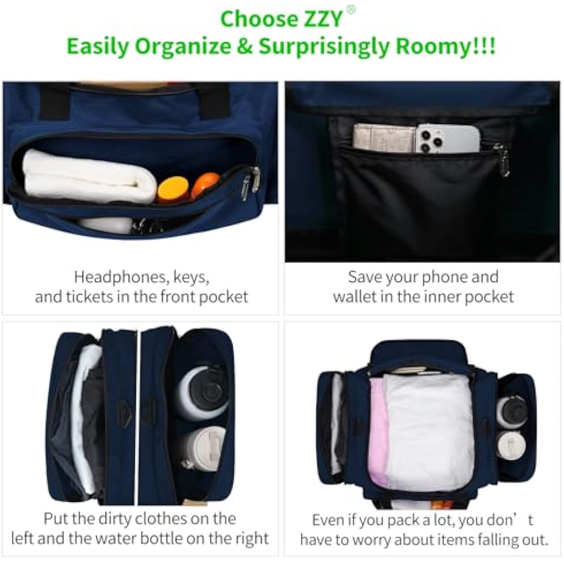 Jolof Store Sport Gym Duffel Bag | 40L Navy Blue Weekender Holdall