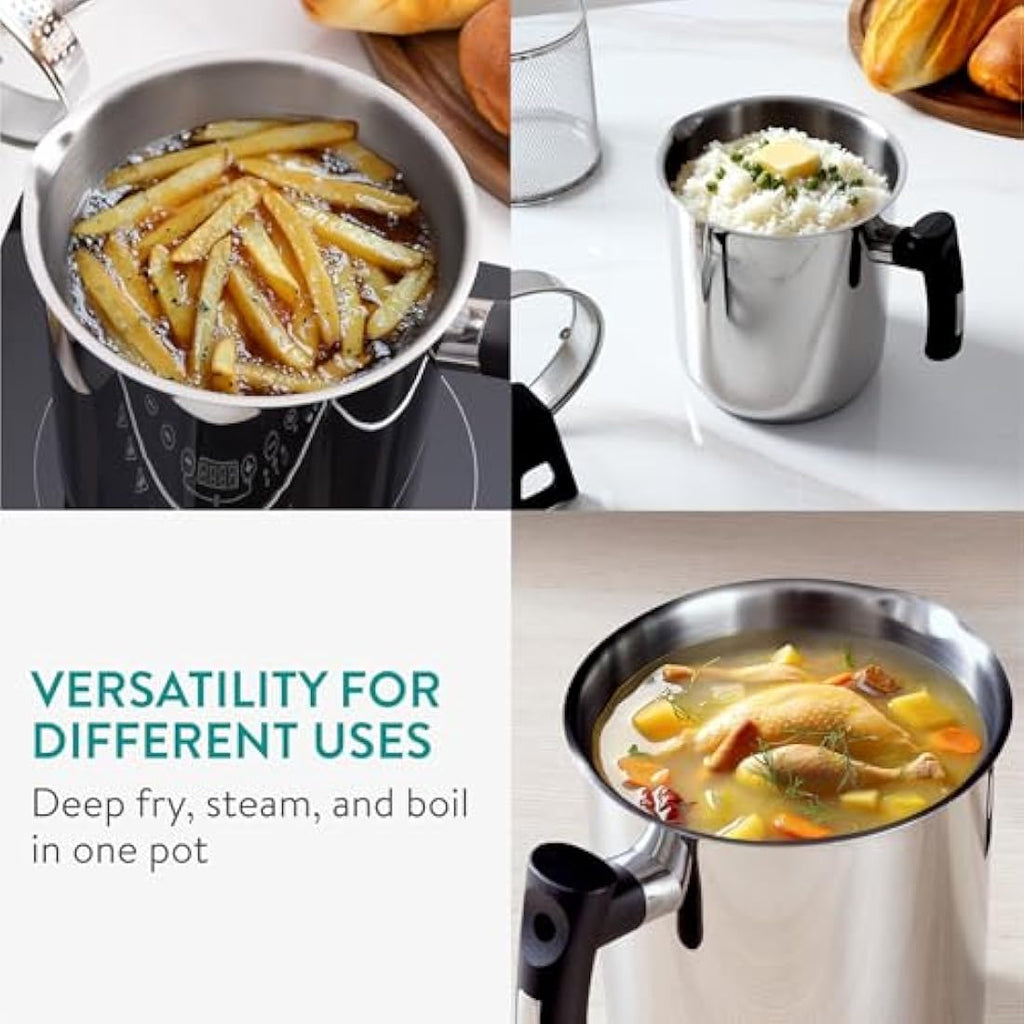 Navaris Stainless Steel Multi Pot – 3.4L Deep Fryer and Steamer Basket