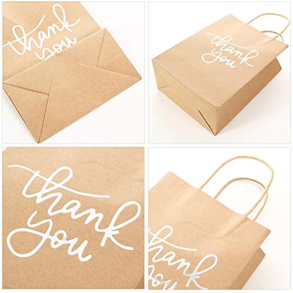 24 Pack Silver Kraft Paper Thank You Gift Bags with Handles