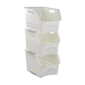 Zerdyne 3 Packs Plastic Stacking Storage Basket, White Stackable Storage Rack Baskets