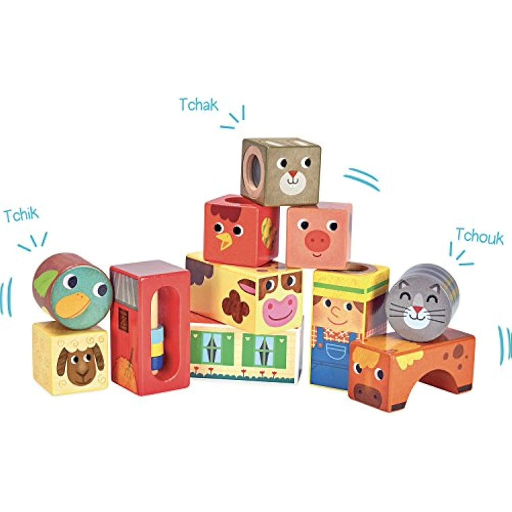 Vilac Farm Musical Blocks – Classic Wooden Educational Toy for Kids
