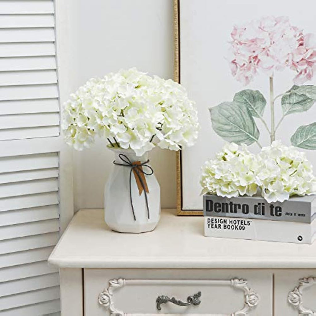Tifuly 12Pcs Artificial Silk Hydrangeas – Realistic Cream White Flowers