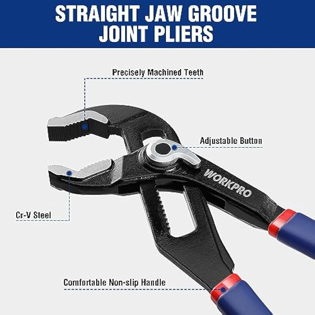 WORKPRO Water Pump Pliers Set – 2-Piece Quick Change Plumbing Grips