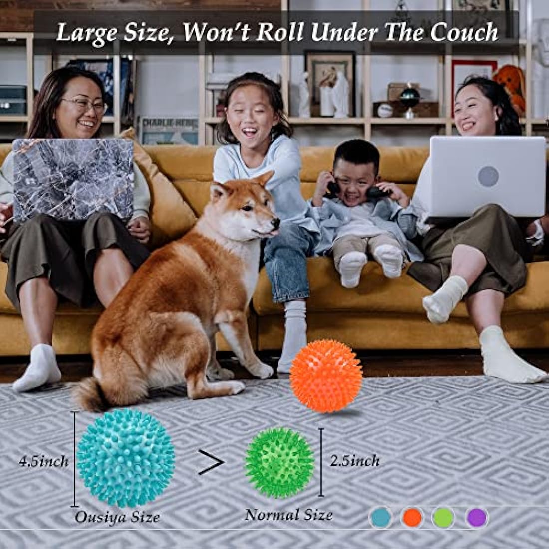 Jolof Store Squeaky Dog Toy Balls – 4 Pack Spikey Durable Dog Toys