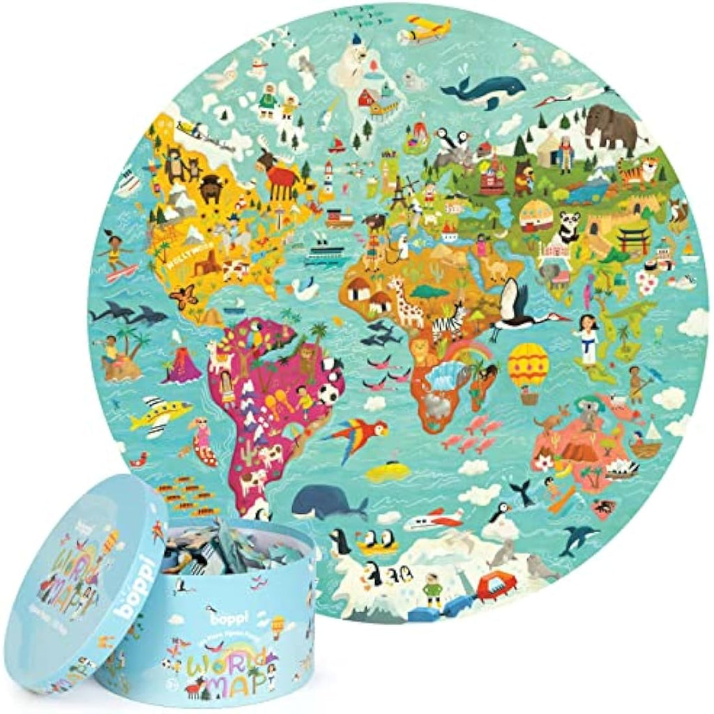 Boppi World Map 150 Piece Round Jigsaw Puzzle for Kids Aged 5-8
