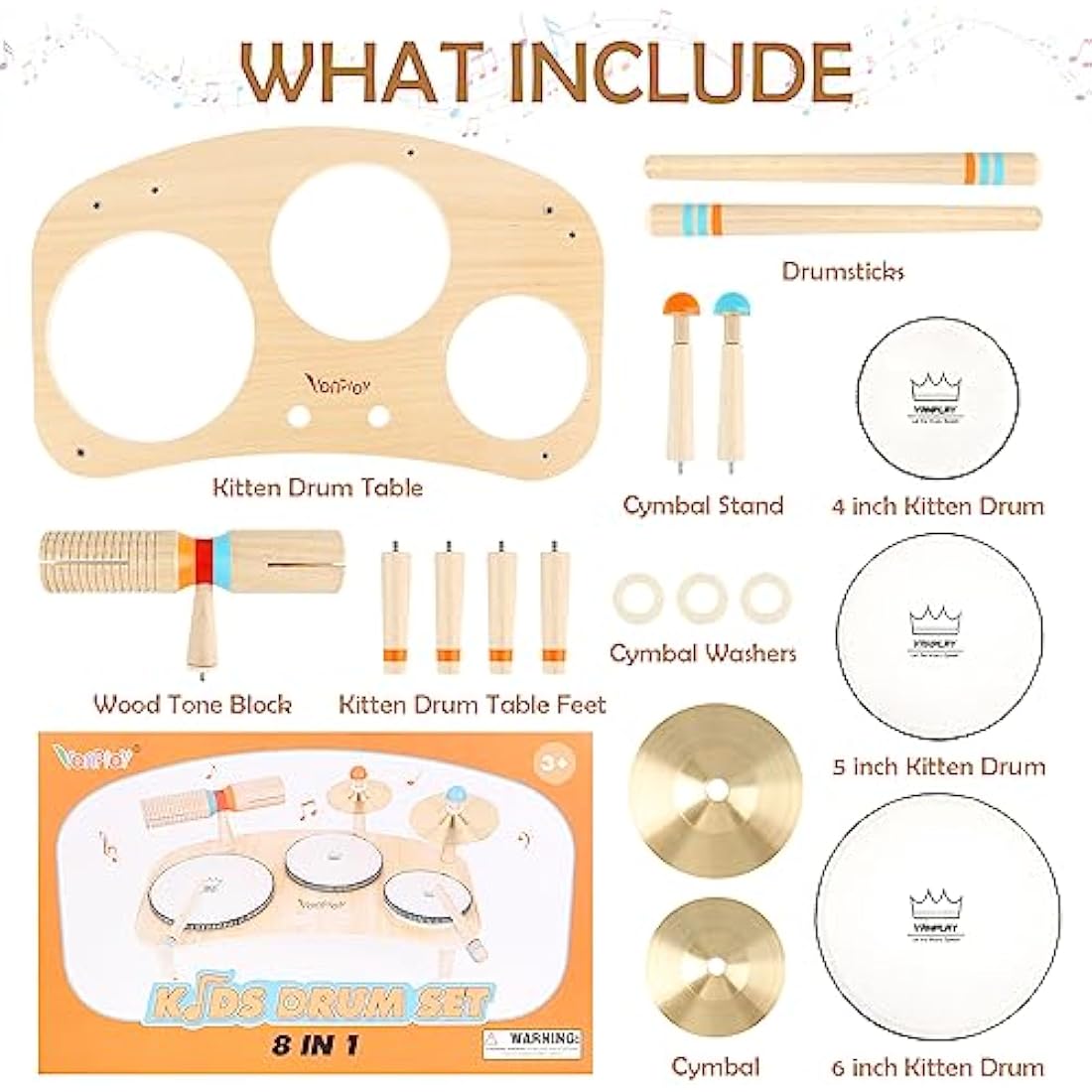 Vanplay Wooden Kids Drum Kit | Montessori Musical Toys for Toddlers