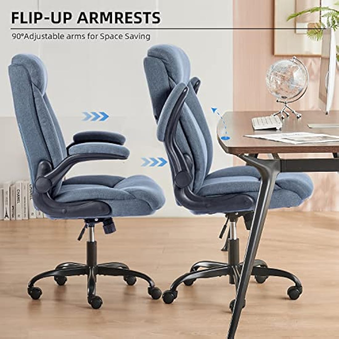 MZLEE Ergonomic Executive Office Chair with Flip-up Armrests - Navy Blue