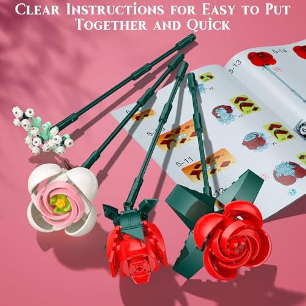Jolof Store Rose Flower Bouquet Building Set – 841 PCS DIY Botanical Decor
