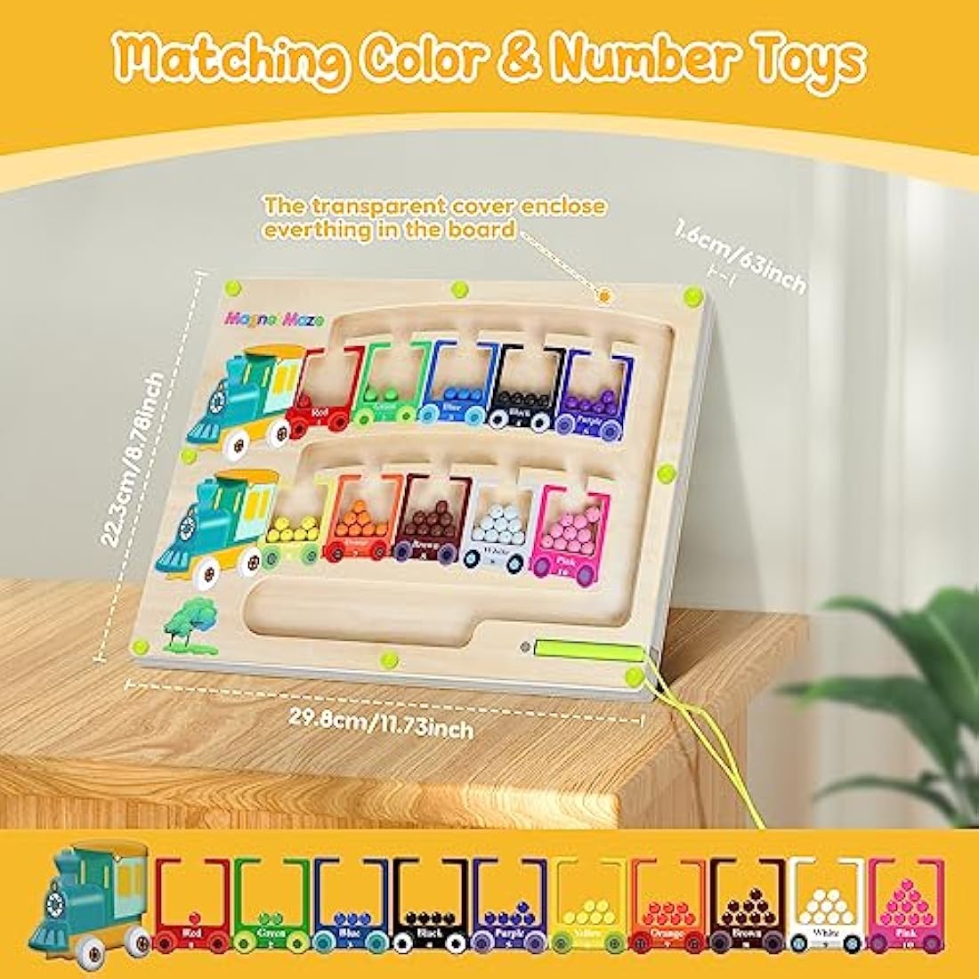 Pincush Magnetic Color and Number Maze – Montessori Wooden Counting Toy