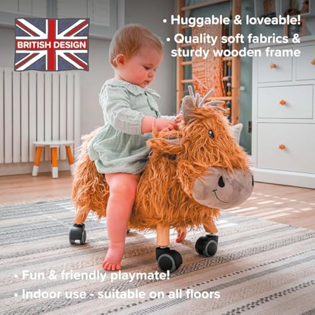 Little Bird Told Me Hubert Highland Cow Ride On Toy - Toddler Wooden Toy