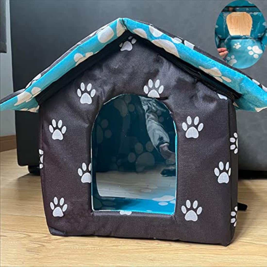 Outdoor Cat House – Waterproof Winter Pet Shelter (Black, L)