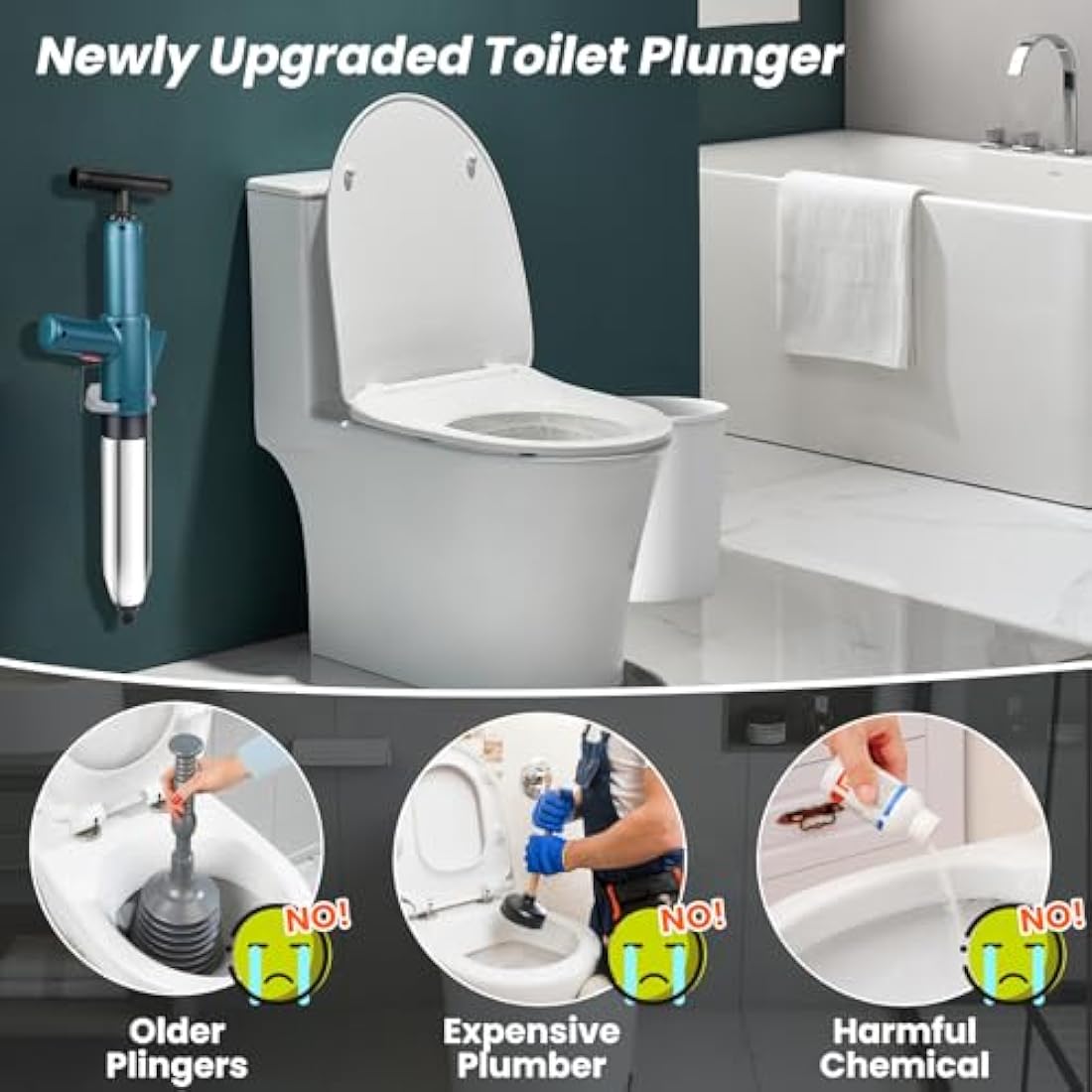 High Pressure Toilet Plunger Set – Heavy Duty Drain Unblocker