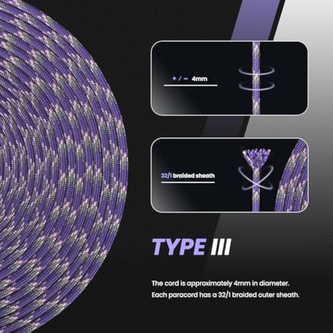 Abma Cord 4mm Type III Nylon Paracord – 9 Strands, 100m, Napa Valley