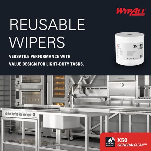 WypAll X50 General Clean Cloths – White Industrial Wipers, 1100 Sheets