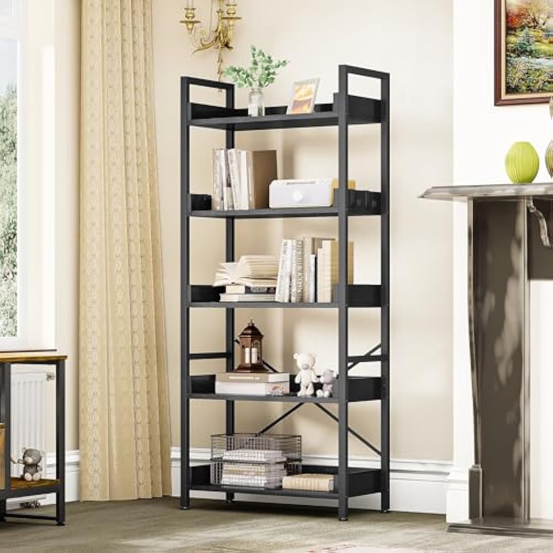 YITAHOME 5-Tier Industrial Bookshelf | Rustic Wood and Metal Storage Rack