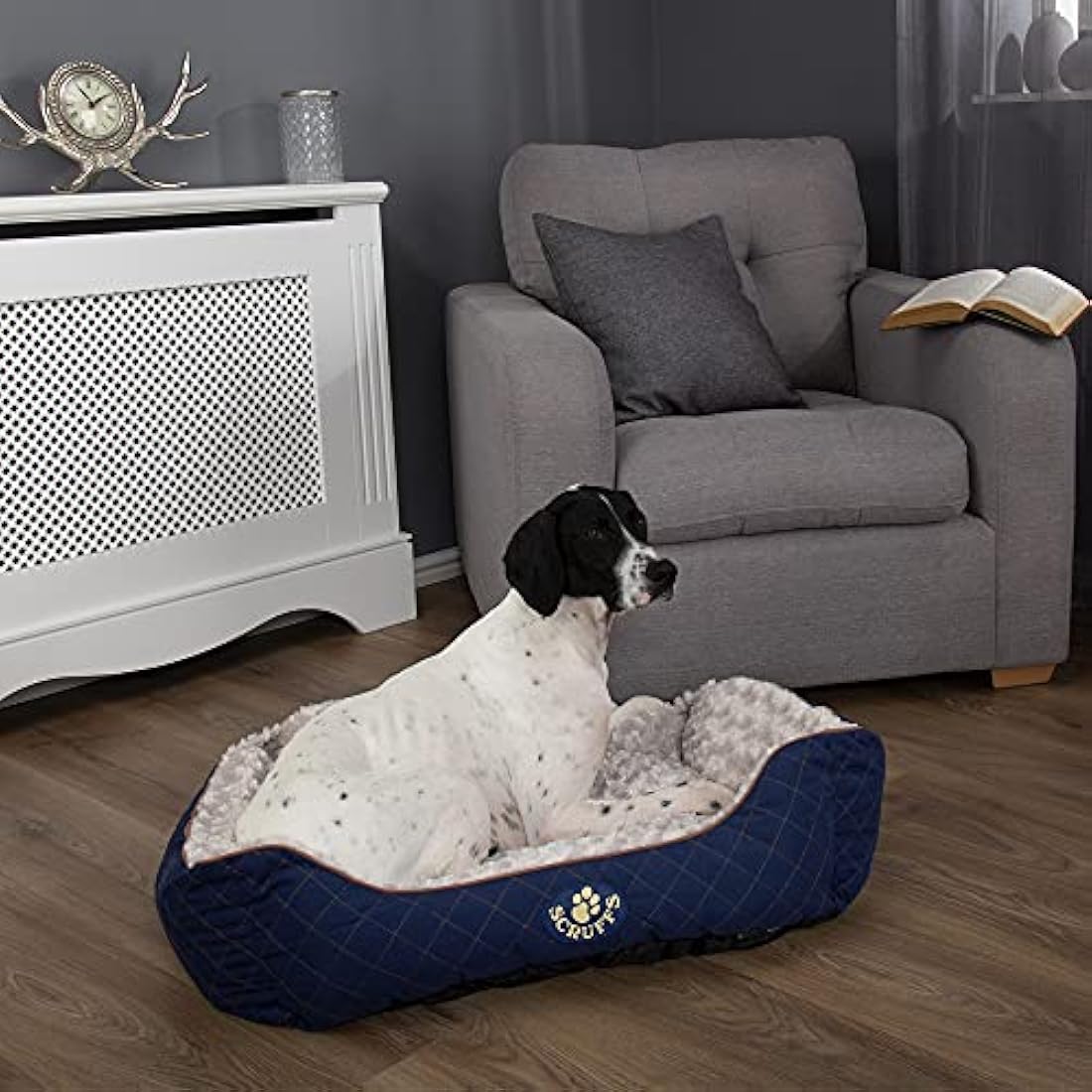 Scruffs Wilton Box Dog Bed – Large Blue Quilted Plush Pet Bedding