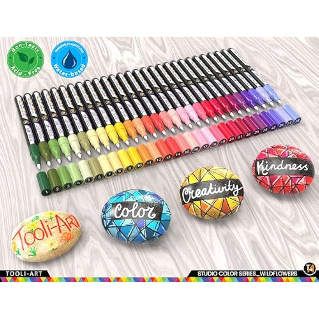 TOOLI-ART 28 Wildflower Acrylic Paint Pens – 0.7mm Extra Fine Tip Markers