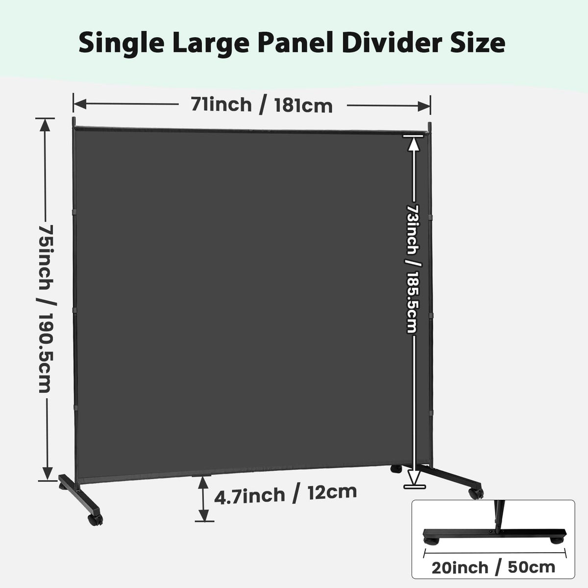 KEORTUN Single Large Room Divider Panel 180W x 190H cm Freestanding Privacy Screen Partition on Wheels for Office, Living Room and Bedroom, Grey - image 2