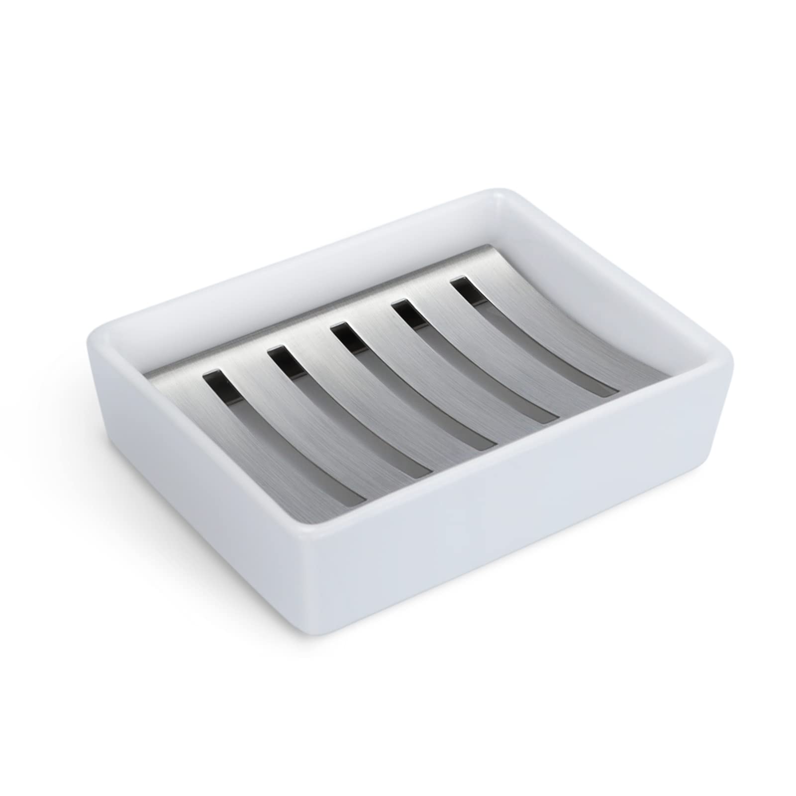 Jolof Store Ceramic Soap Dish | Stainless Steel Double Drain Tray