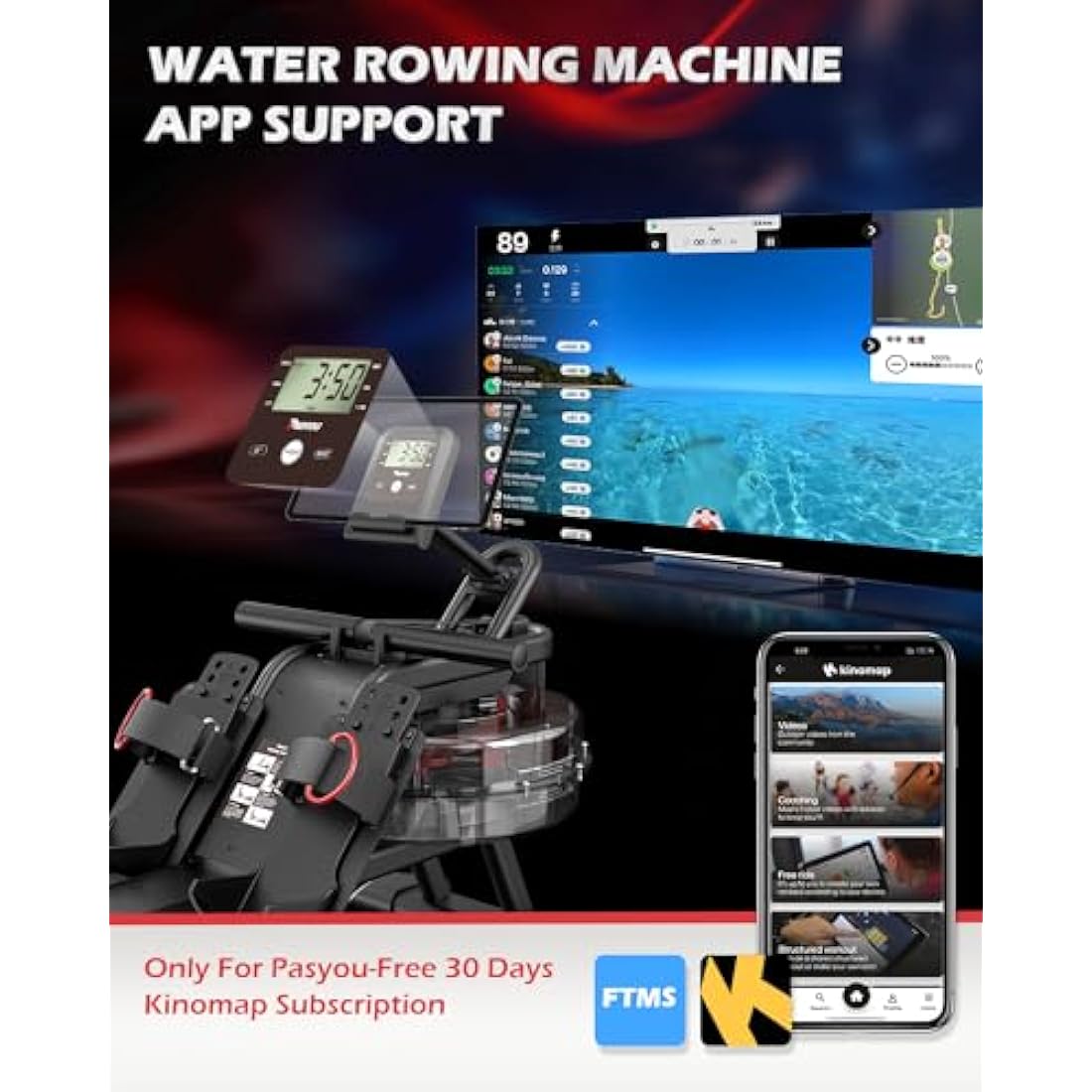 PASYOU PW30 Water Rowing Machine – Foldable Home Rower with Bluetooth
