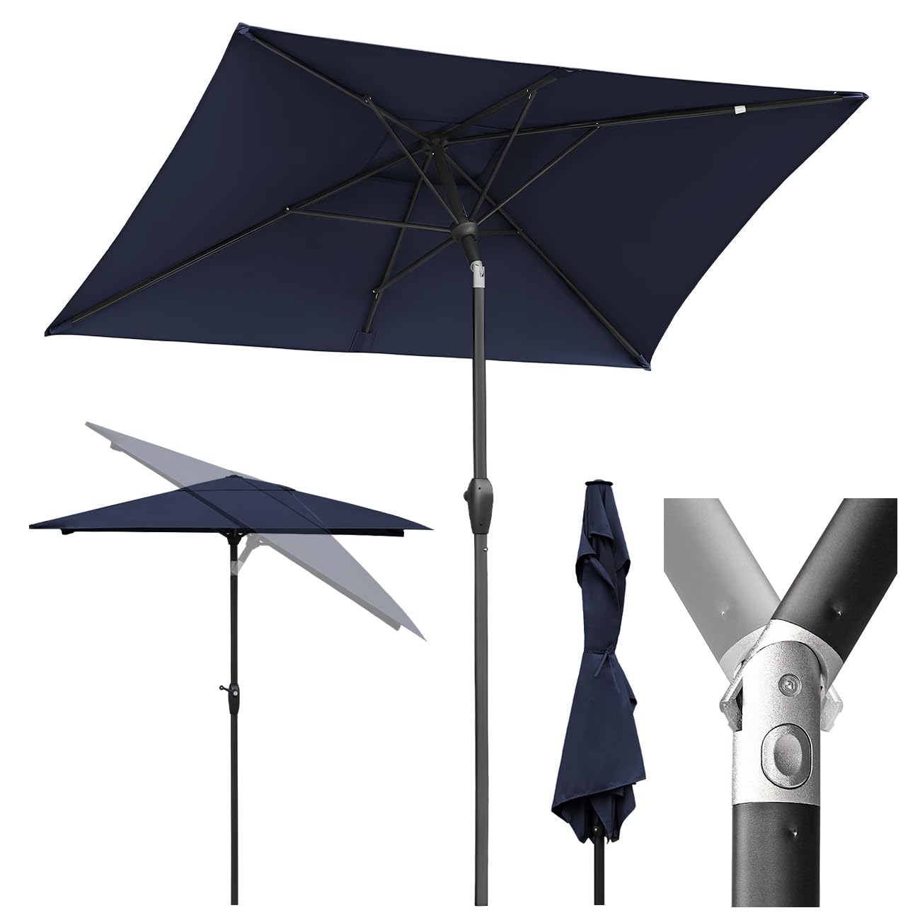 Sekey Rectangular Aluminium Parasol 210x140cm | UV 50+ Balcony Umbrella