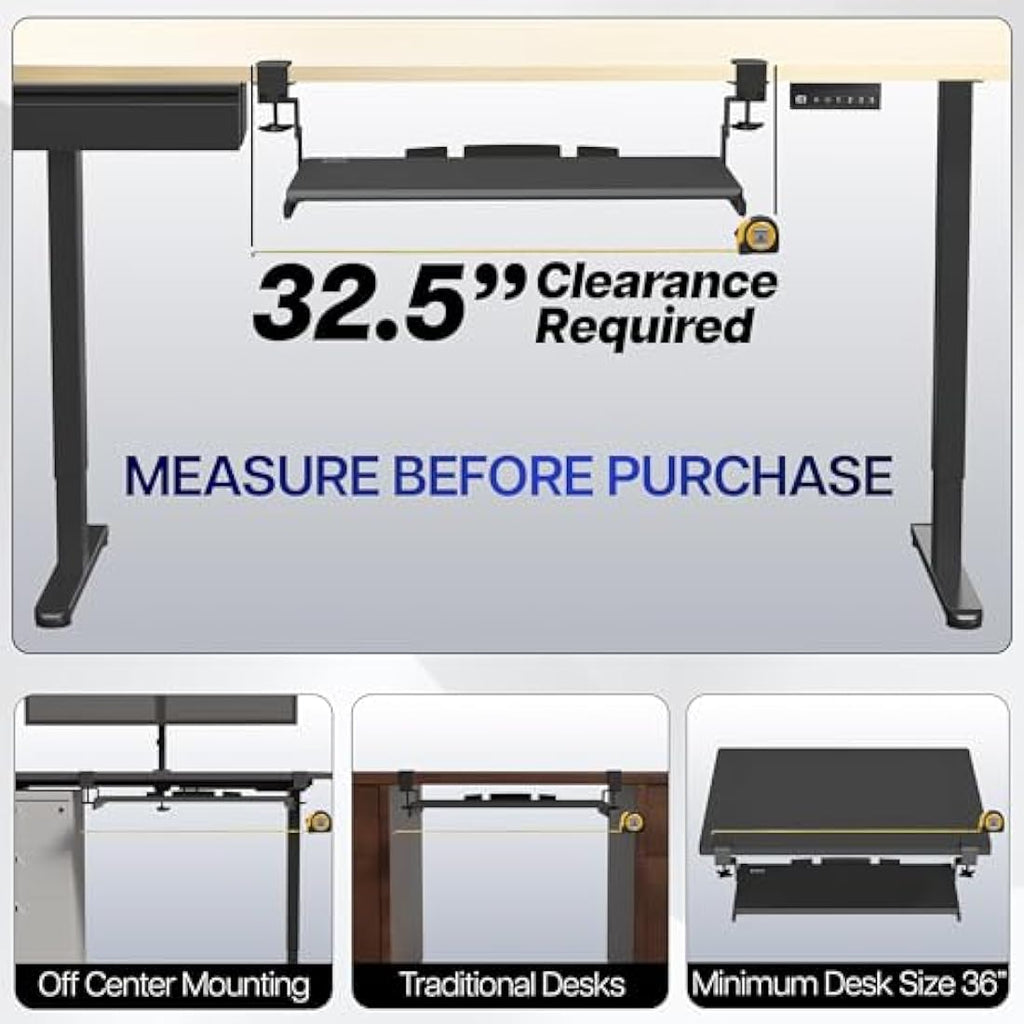 VIVO Large Height Adjustable Under Desk Keyboard Tray | C-Clamp Mount