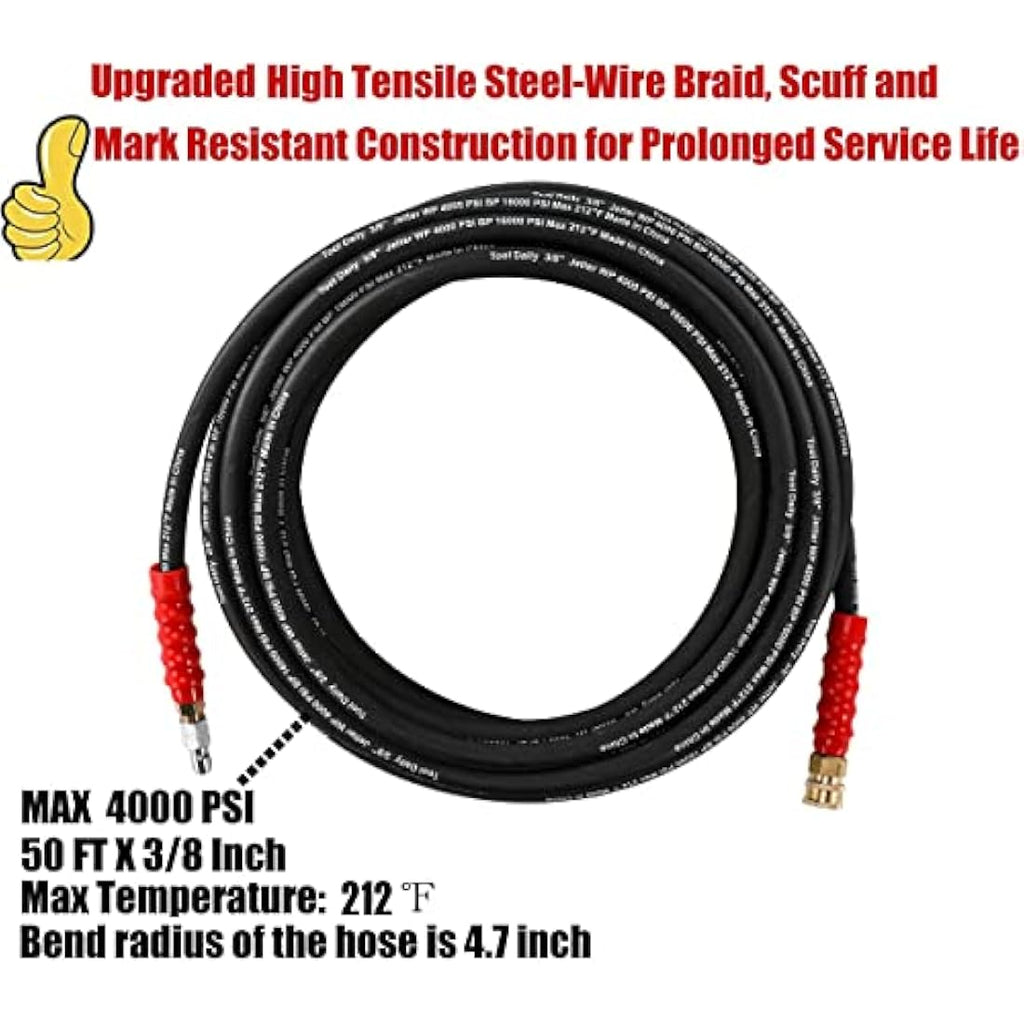 Jolof Store Pressure Washer Hose | 50 FT x 3/8 Inch | 4000 PSI Wire Braided