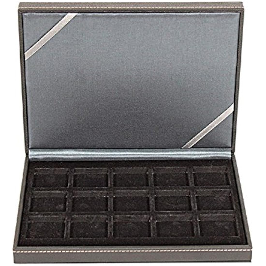 LINDNER Coin Case - 15 Compartments for 40mm Coins - Black Leather Look