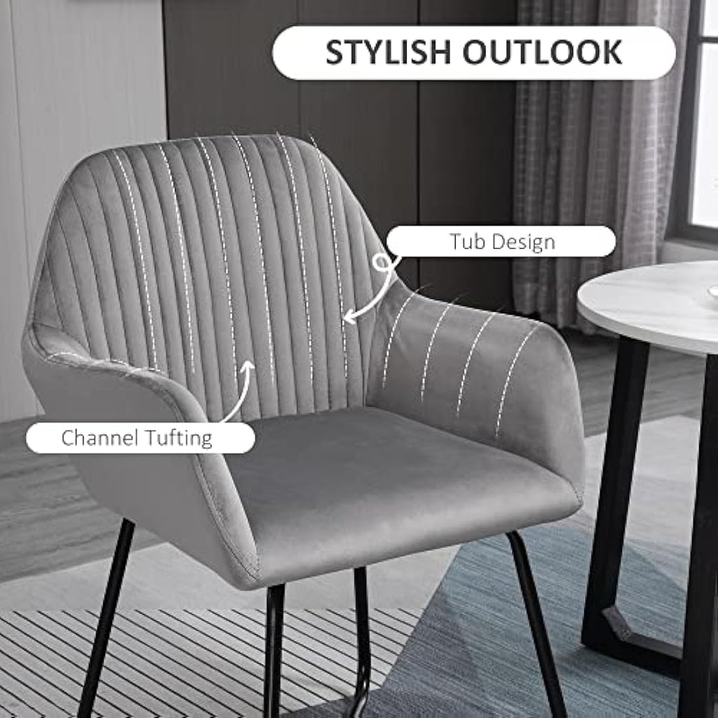 HOMCOM Modern Grey Velvet Accent Chair | Upholstered Armchair with Metal Base
