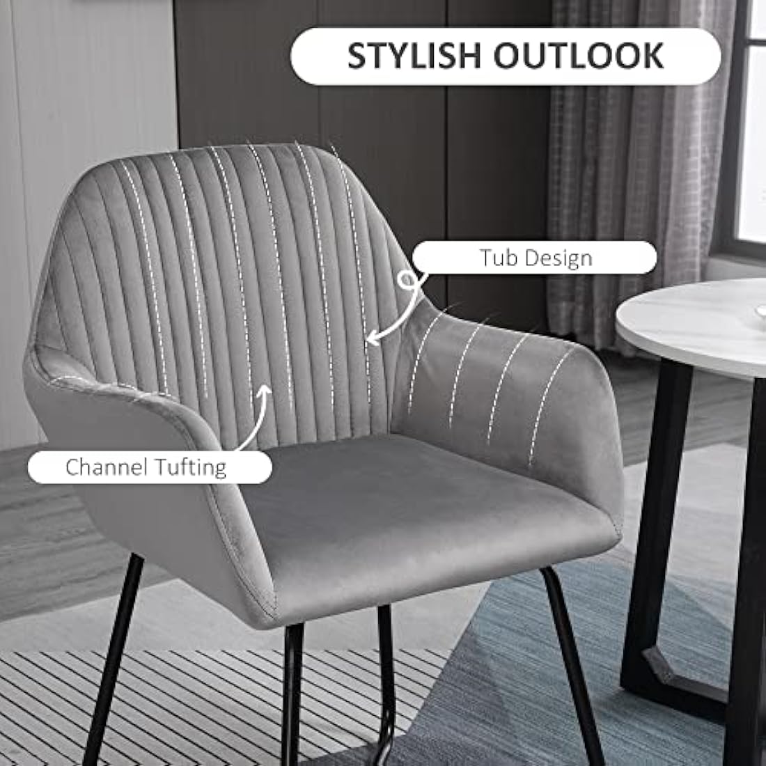 HOMCOM Modern Grey Velvet Accent Chair | Upholstered Armchair with Metal Base