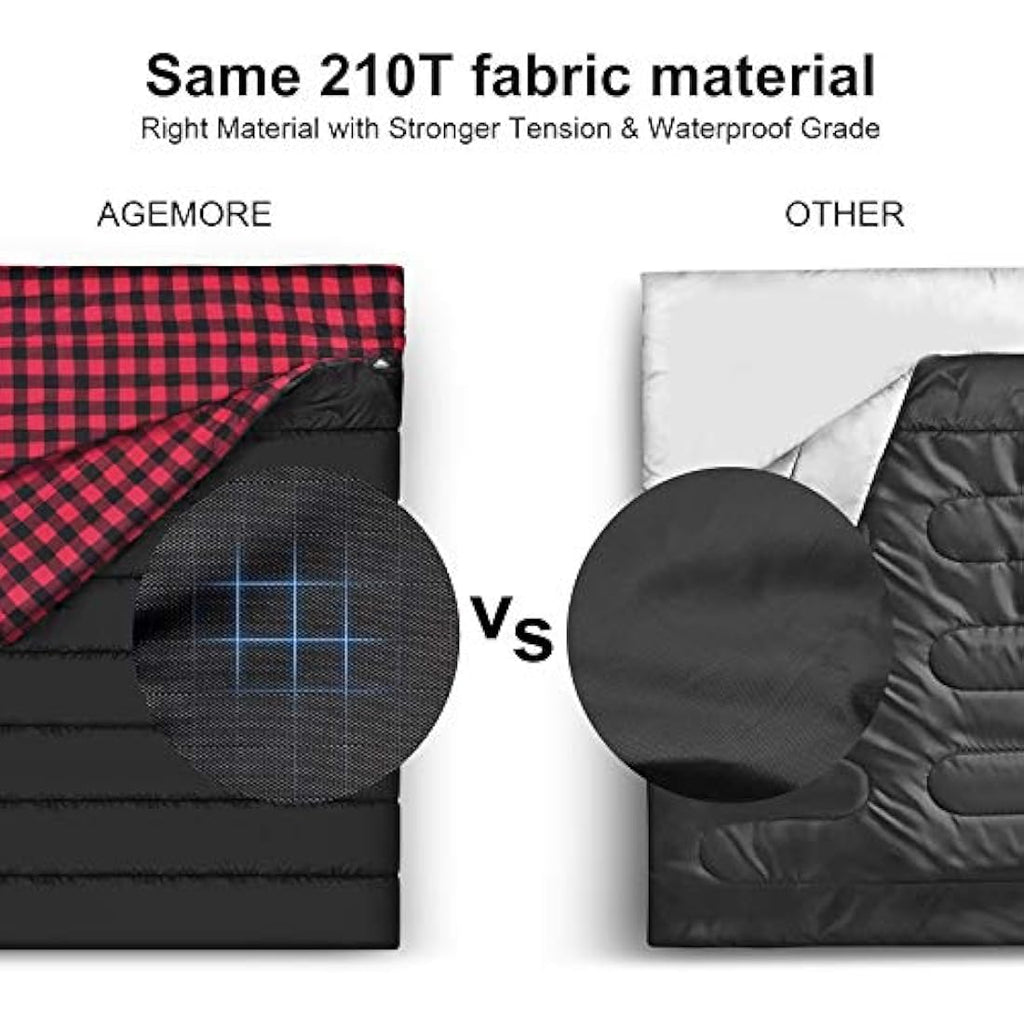 Agemore Double Flannel Sleeping Bag | Waterproof 2 Person Camping Gear