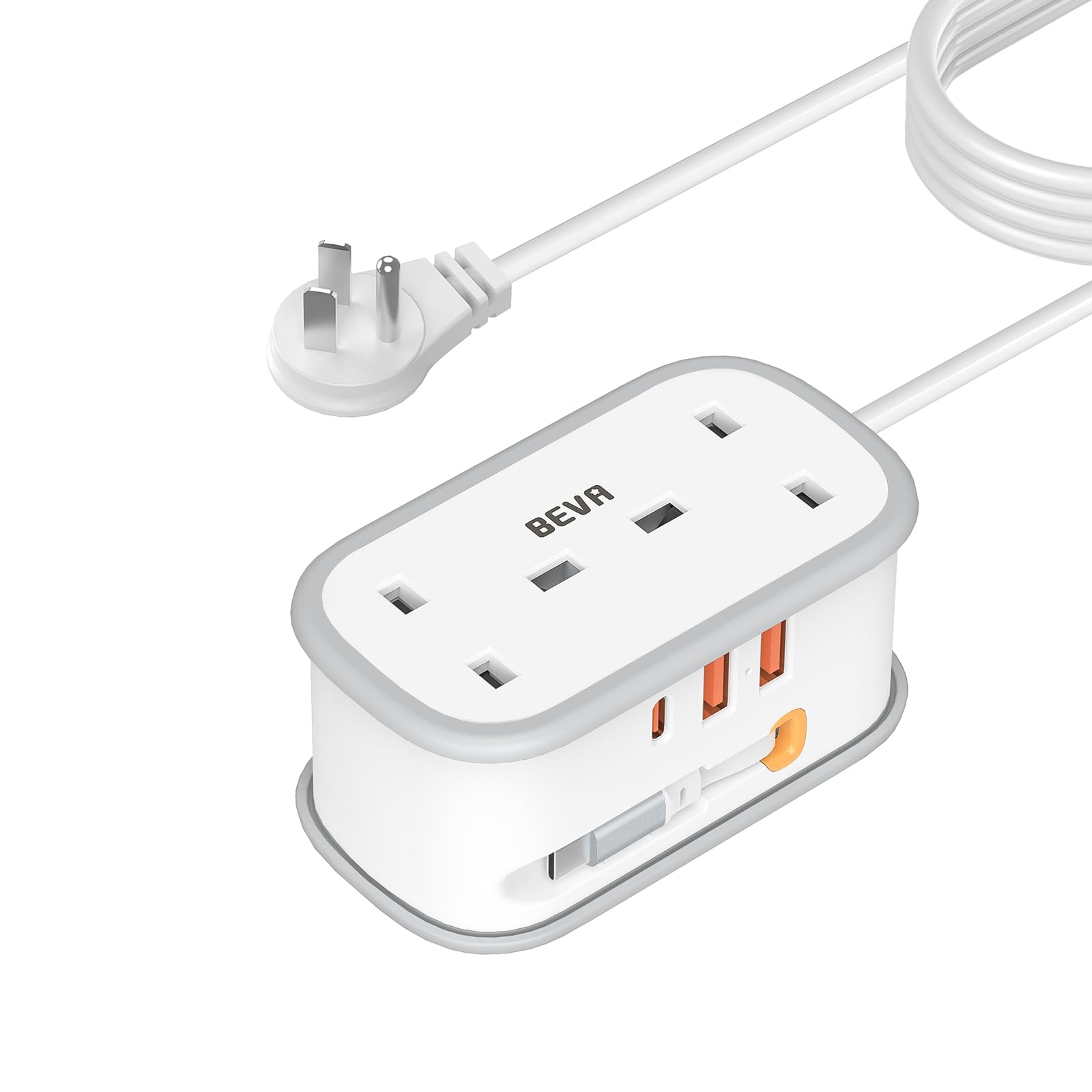 BEVA UK to US Travel Adapter – 2 Way Plug with Retractable USB C Cable