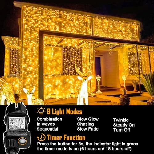 Yowin 2-Pack Curtain Lights | 600 LED 6m x 3m Waterproof Fairy Lights