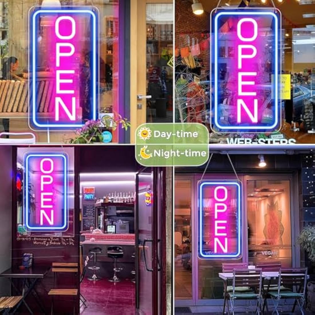 LightingWill LED Neon Open Sign | 23x12 Vertical Blue & Pink Business Sign
