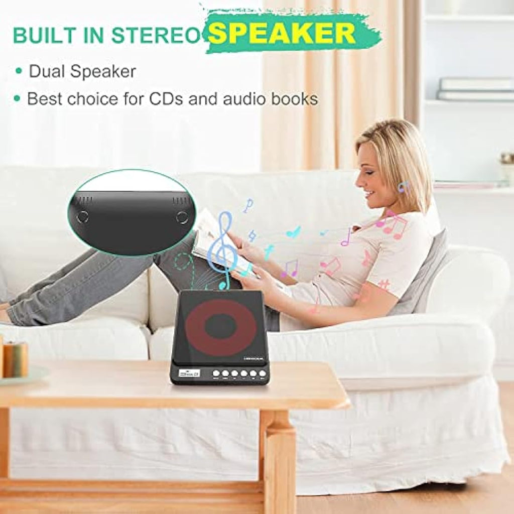 MONODEAL Portable CD Player with Speakers | Rechargeable & Dual Jack