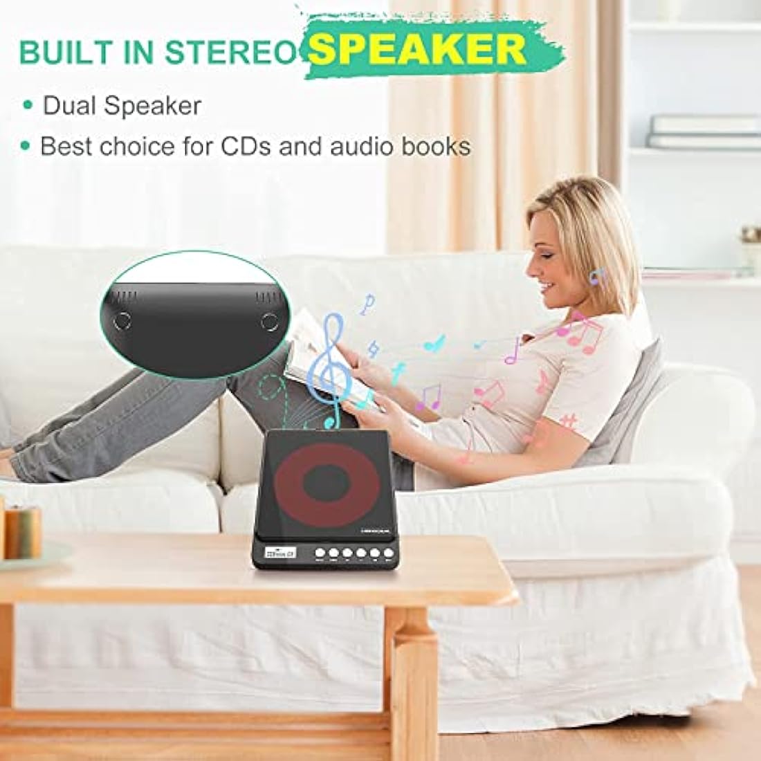 MONODEAL Portable CD Player with Speakers | Rechargeable & Dual Jack